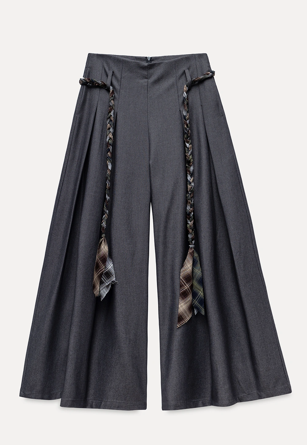 Women's Wide Leg Pleated Pants with Braided Ties