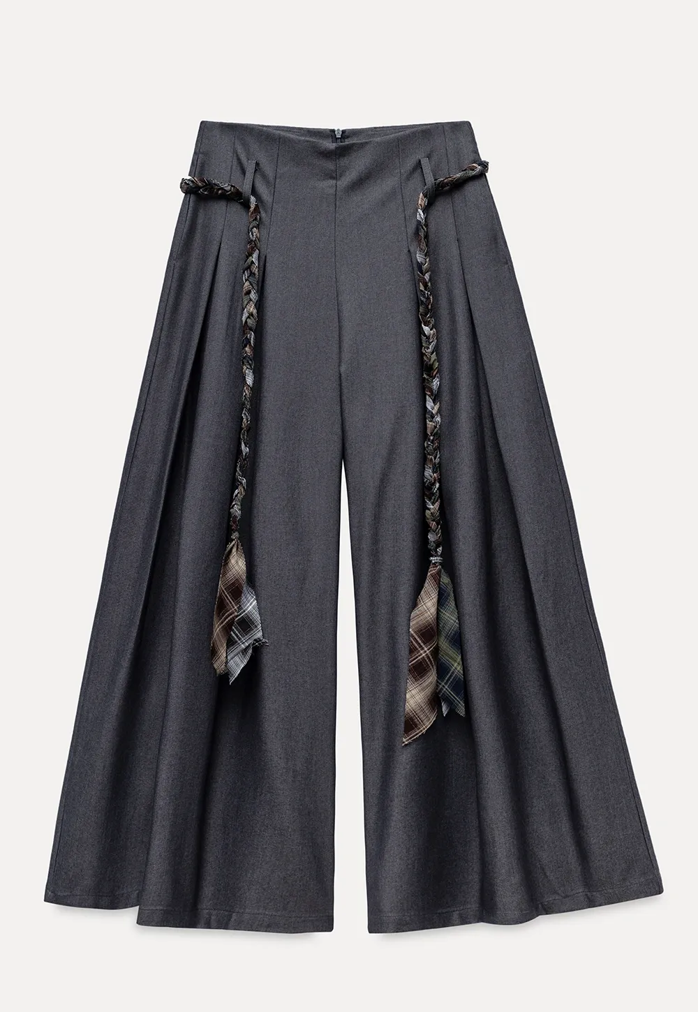 Women's Wide Leg Pleated Pants with Braided Ties