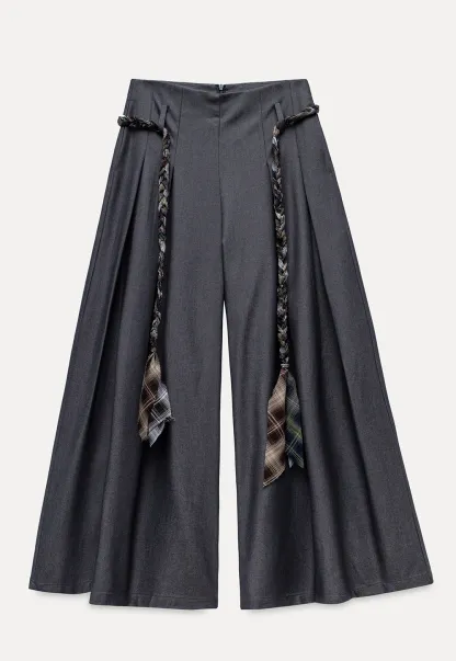 Women's Wide Leg Pleated Pants with Braided Ties