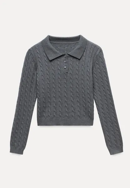 Women's Cable Knit Polo Sweater