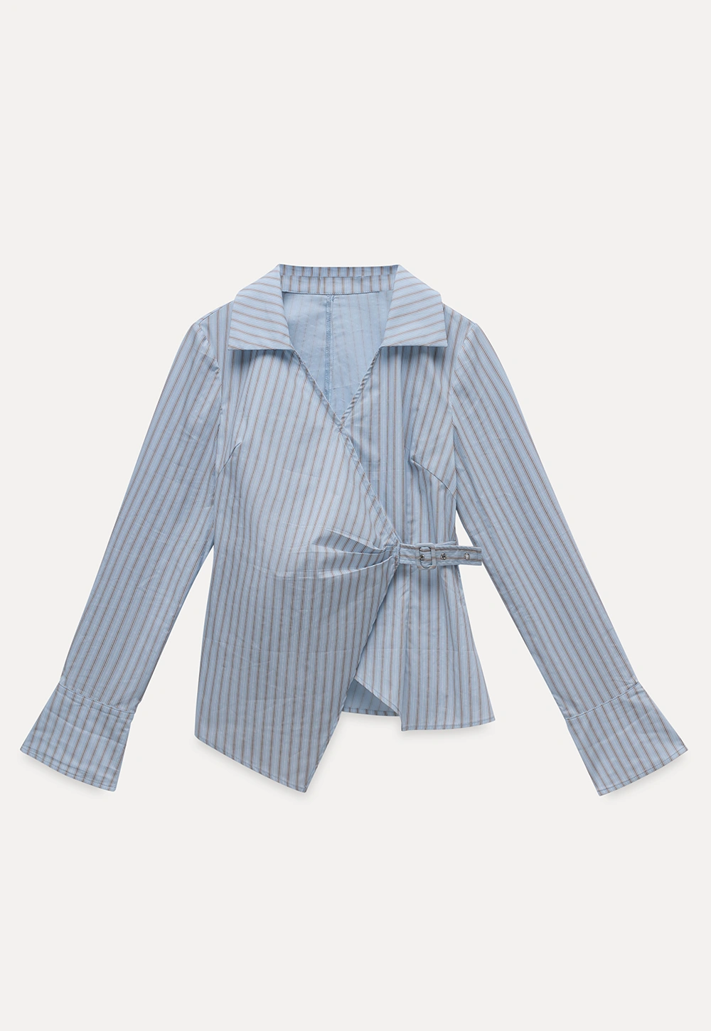 Women's Striped Wrap Shirt with Side Buckle