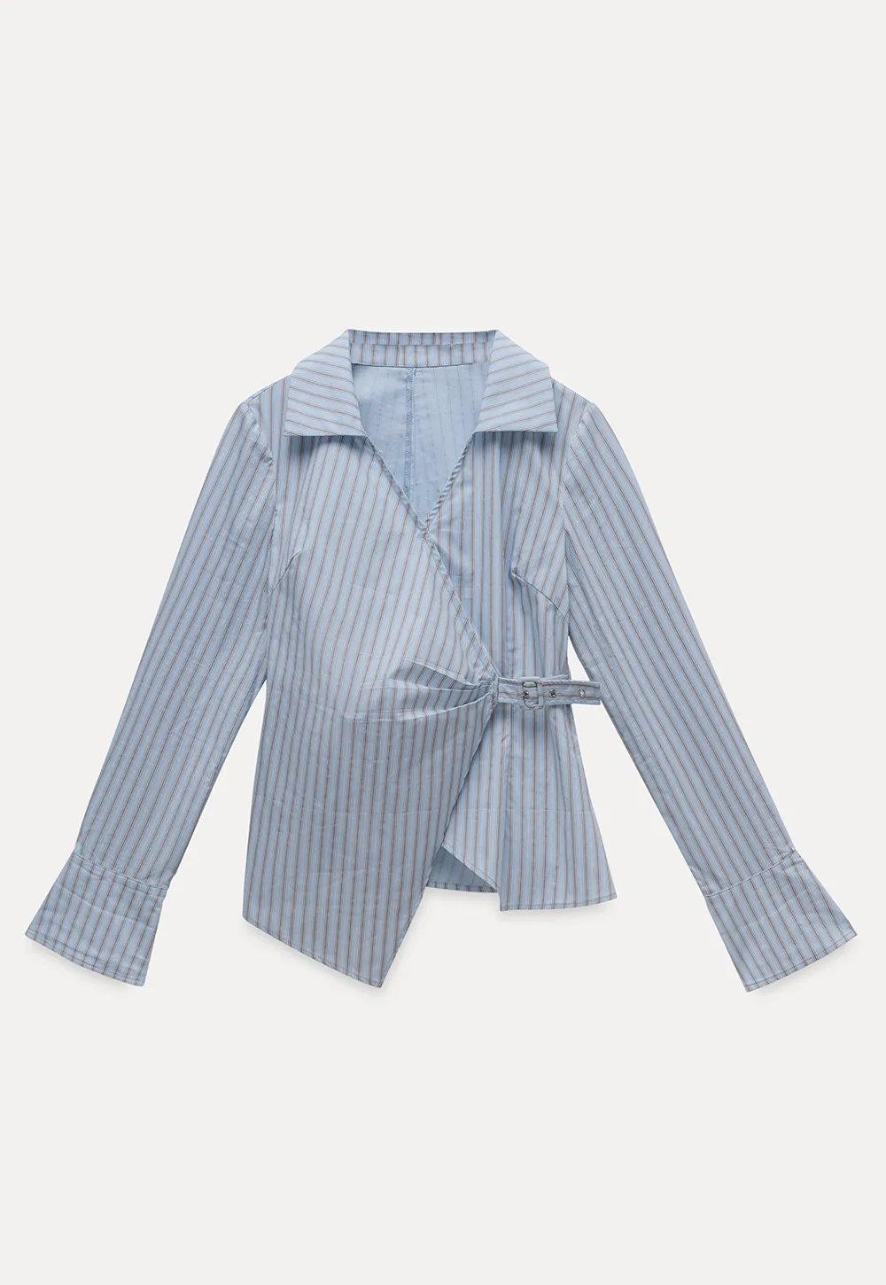 Women's Striped Wrap Shirt with Side Buckle