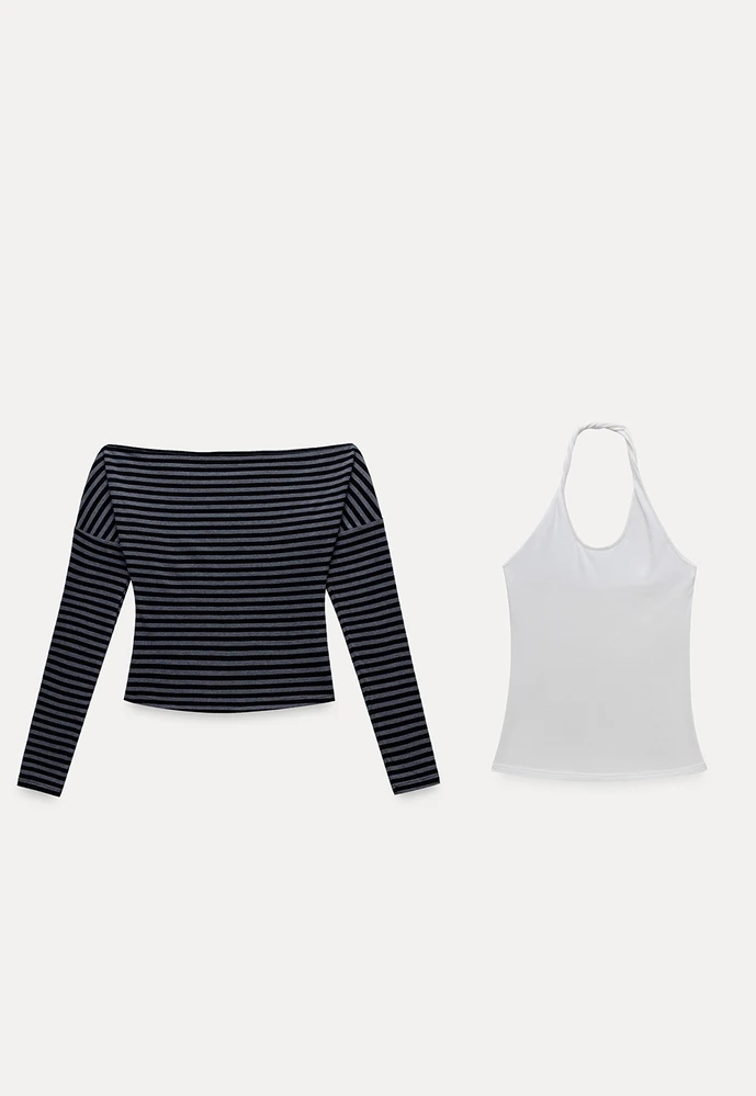 Striped Off Shoulder Top & Halter Cami