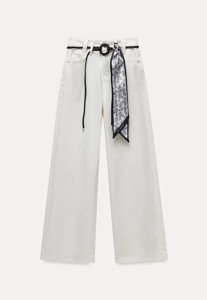 Wide Leg Jeans with Scarf Belt