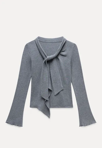 Women's Tie Neck Long Sleeve Tee