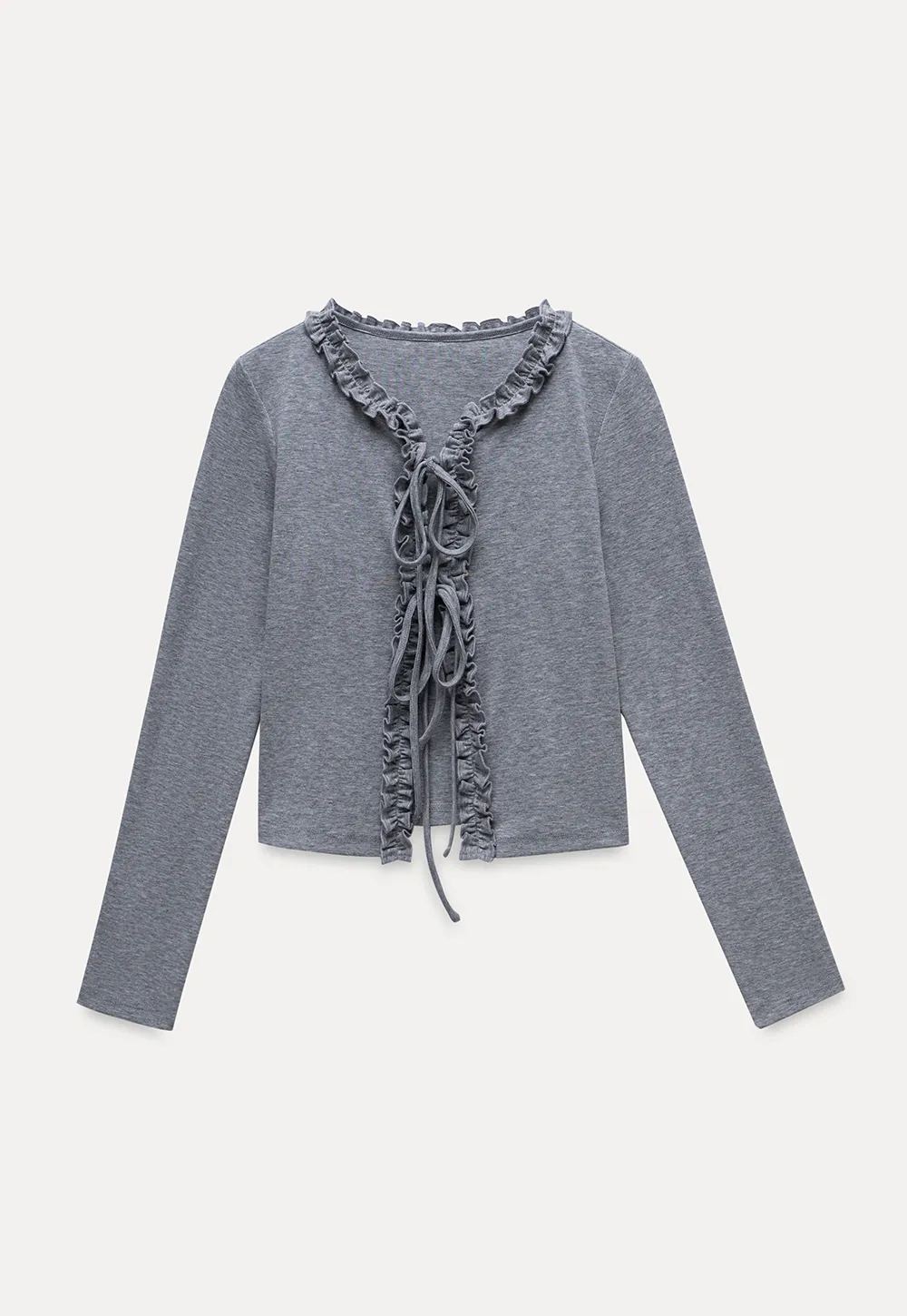 Women's Ruffle Trim Knit Top with Front Tie