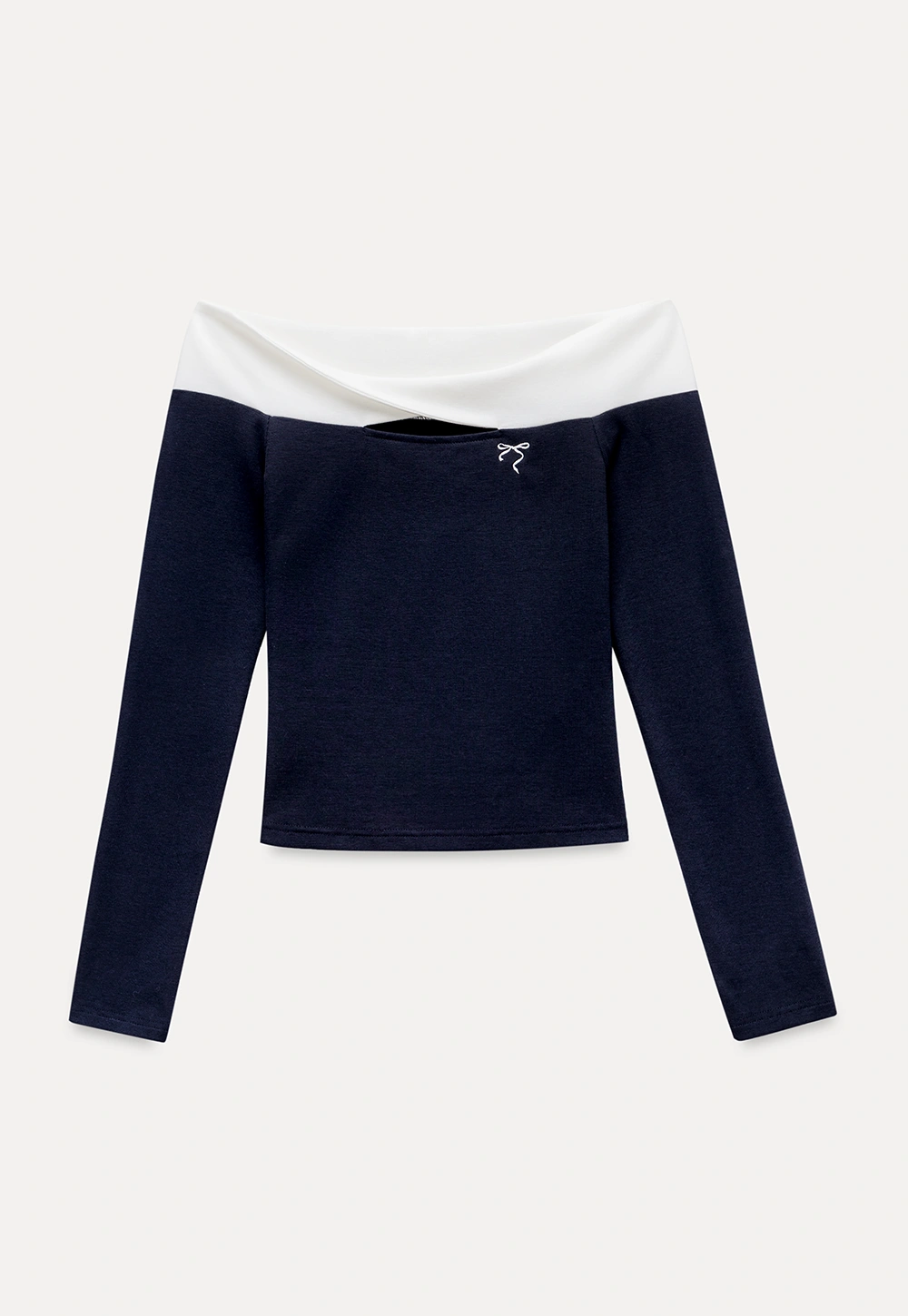 Women's Off Shoulder Contrast Fold-Over Knit Top