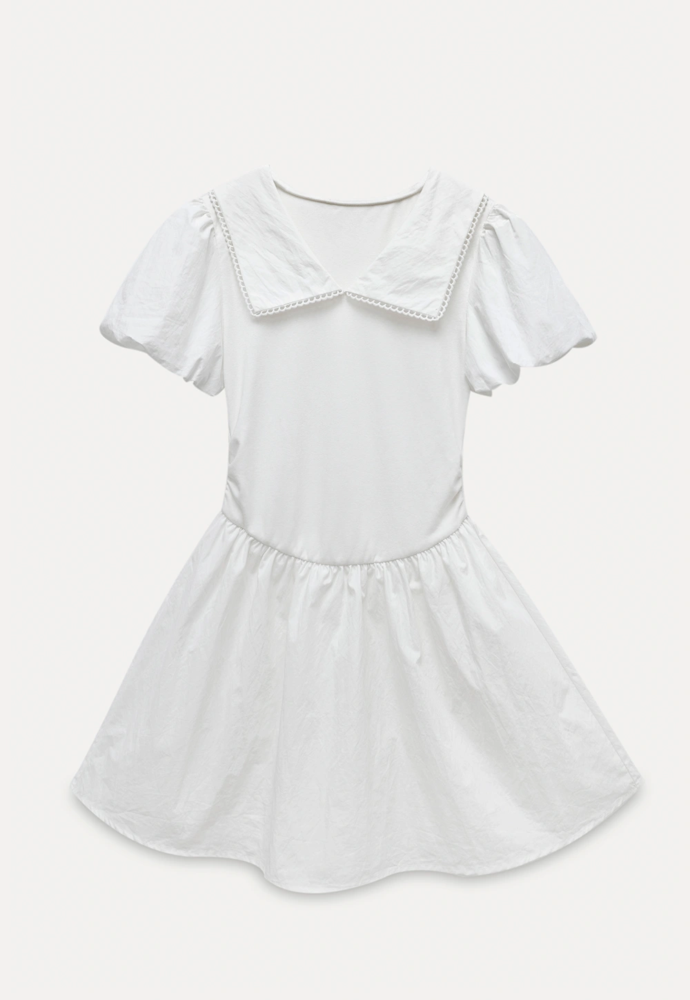 French V-Neck Puff Sleeve White Dress