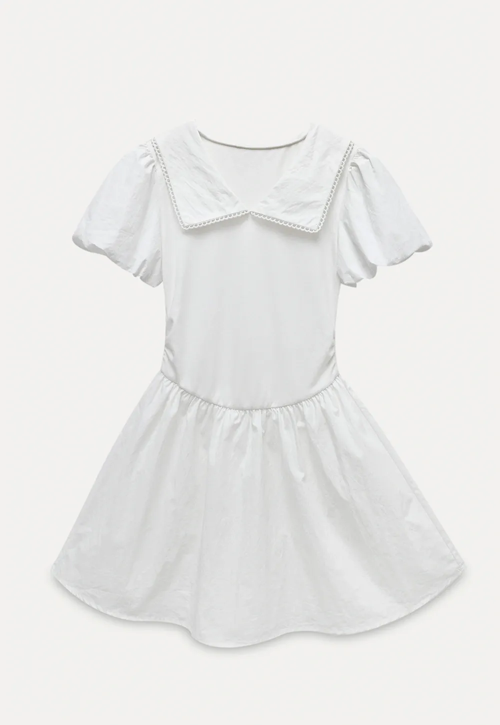 French V-Neck Puff Sleeve White Dress