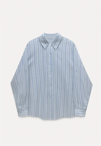 Breathable Cotton Striped Long Sleeve Shirt for Women