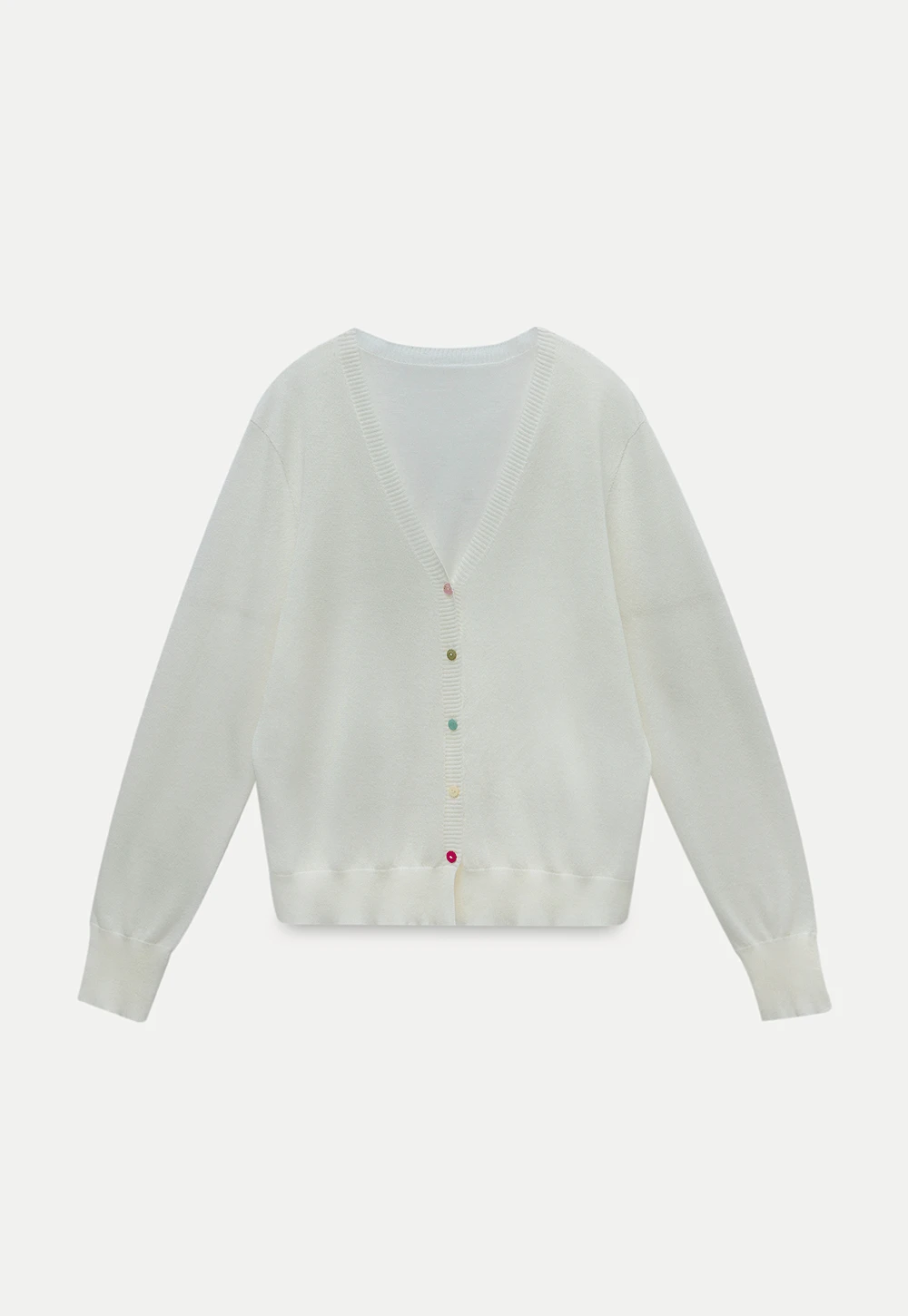 Women's V-Neck Knit Cardigan with Colorful Buttons