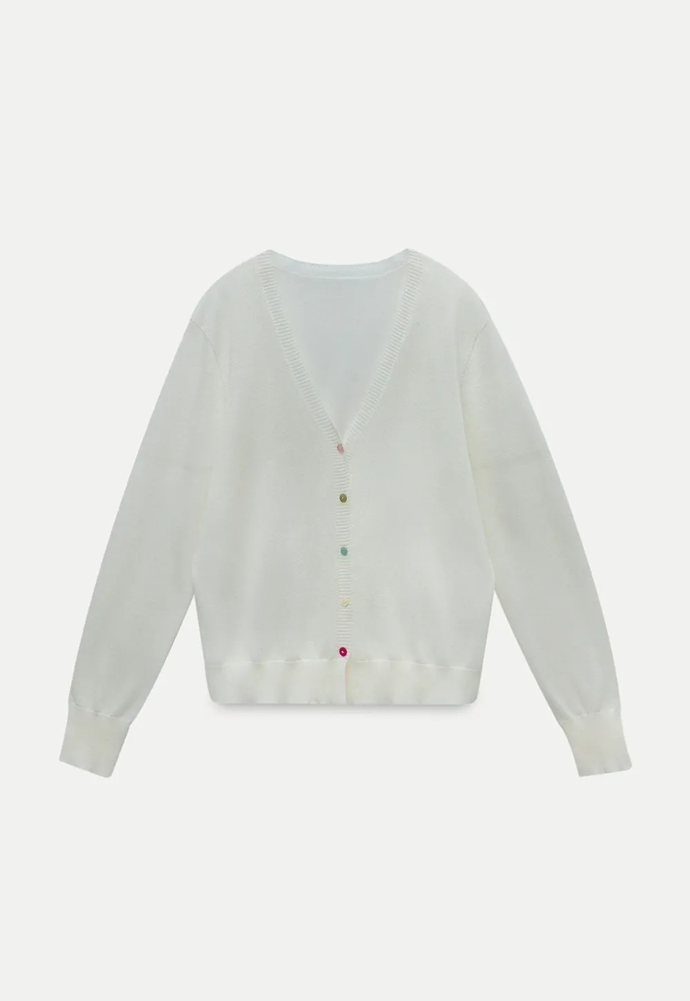 Women's V-Neck Knit Cardigan with Colorful Buttons