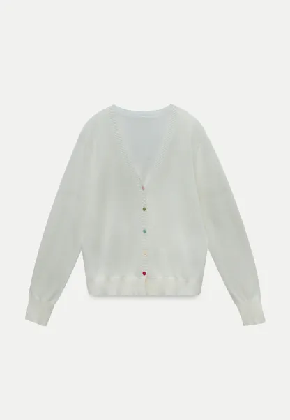 Women's V-Neck Knit Cardigan with Colorful Buttons