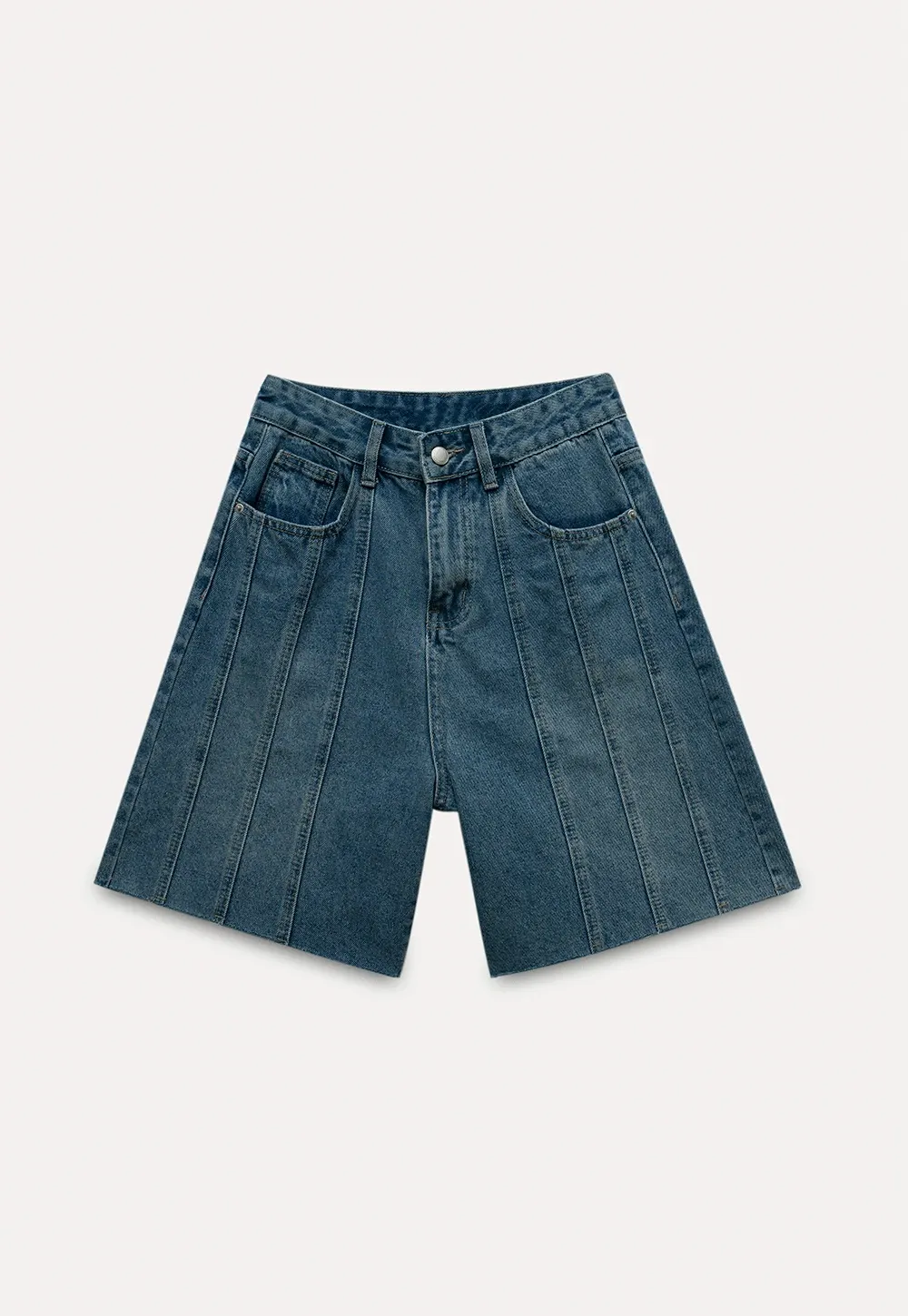Women’s High-Waist Pintuck Bermuda Denim Shorts