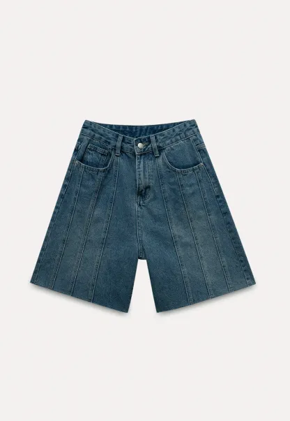 Women’s High-Waist Pintuck Bermuda Denim Shorts