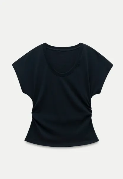 Women’s Side-Ruched Cap-Sleeve Tee
