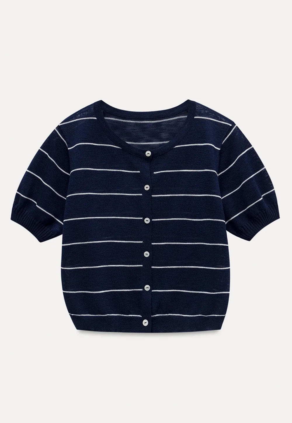 Women’s Striped Button-Down Short-Sleeve Cardigan