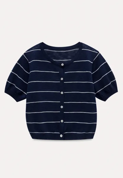 Women’s Striped Button-Down Short-Sleeve Cardigan