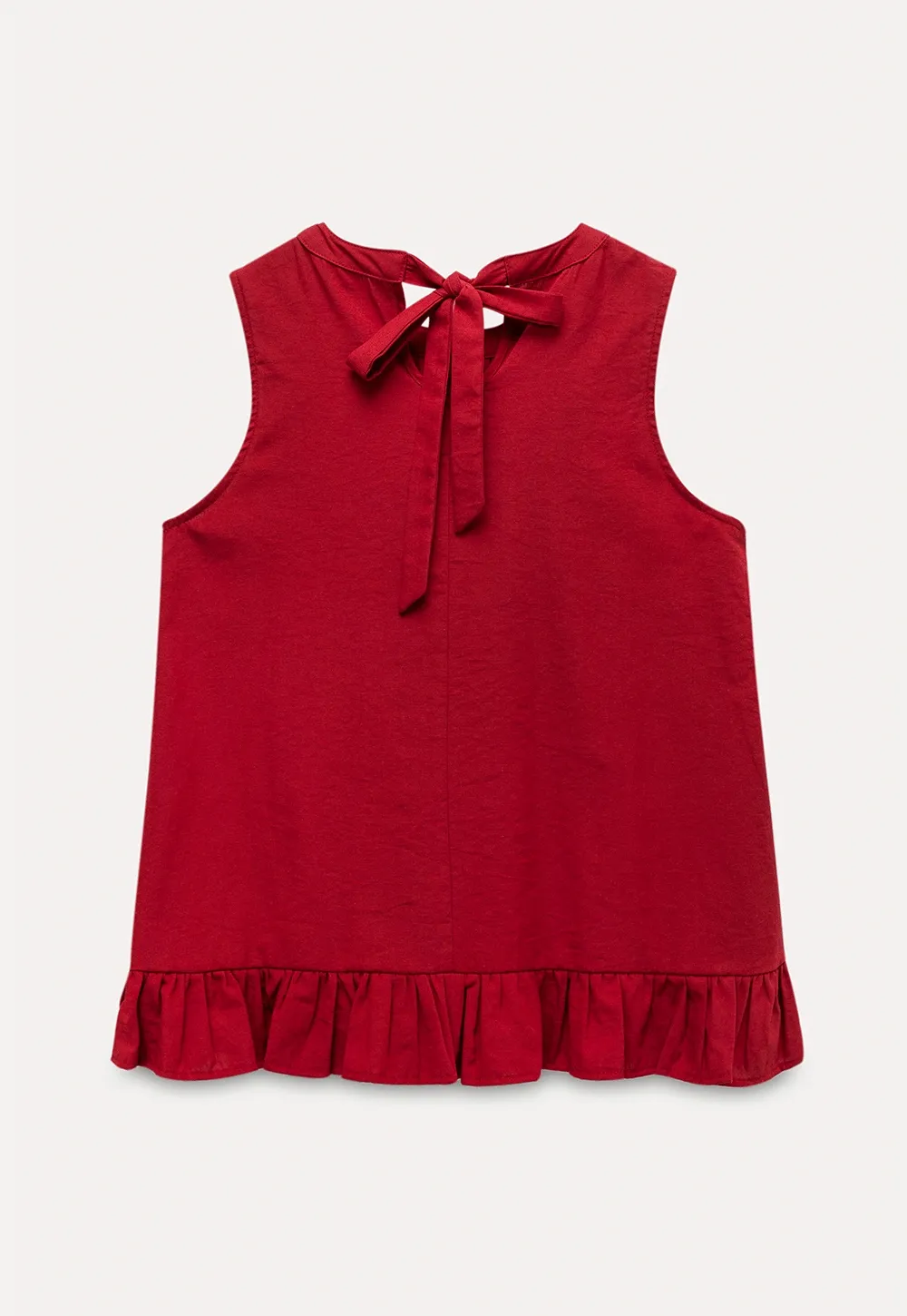 Women’s Sleeveless Ruffle Hem Top with Back Bow Tie