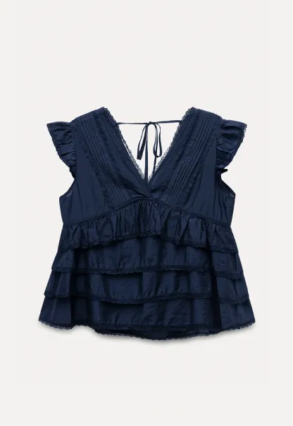 Vintage Style Layered Ruffle Top for Women