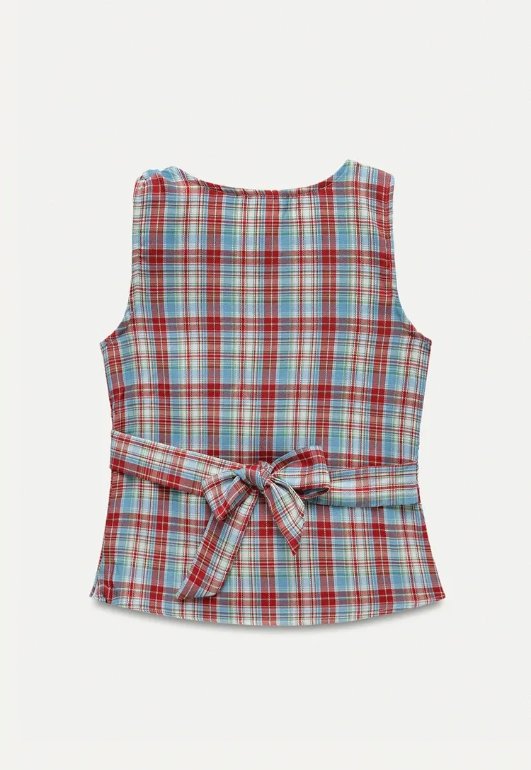 Plaid Sleeveless Top with Side Tie