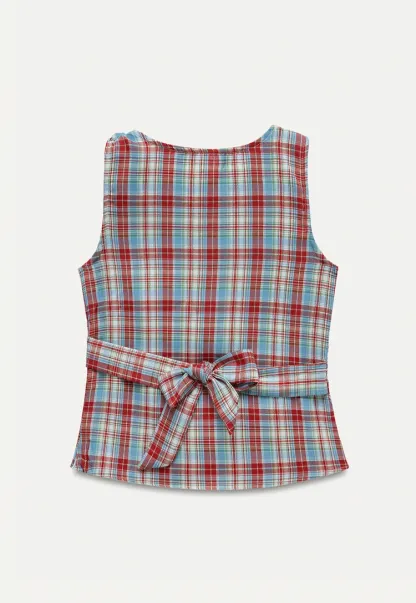 Plaid Sleeveless Top with Side Tie