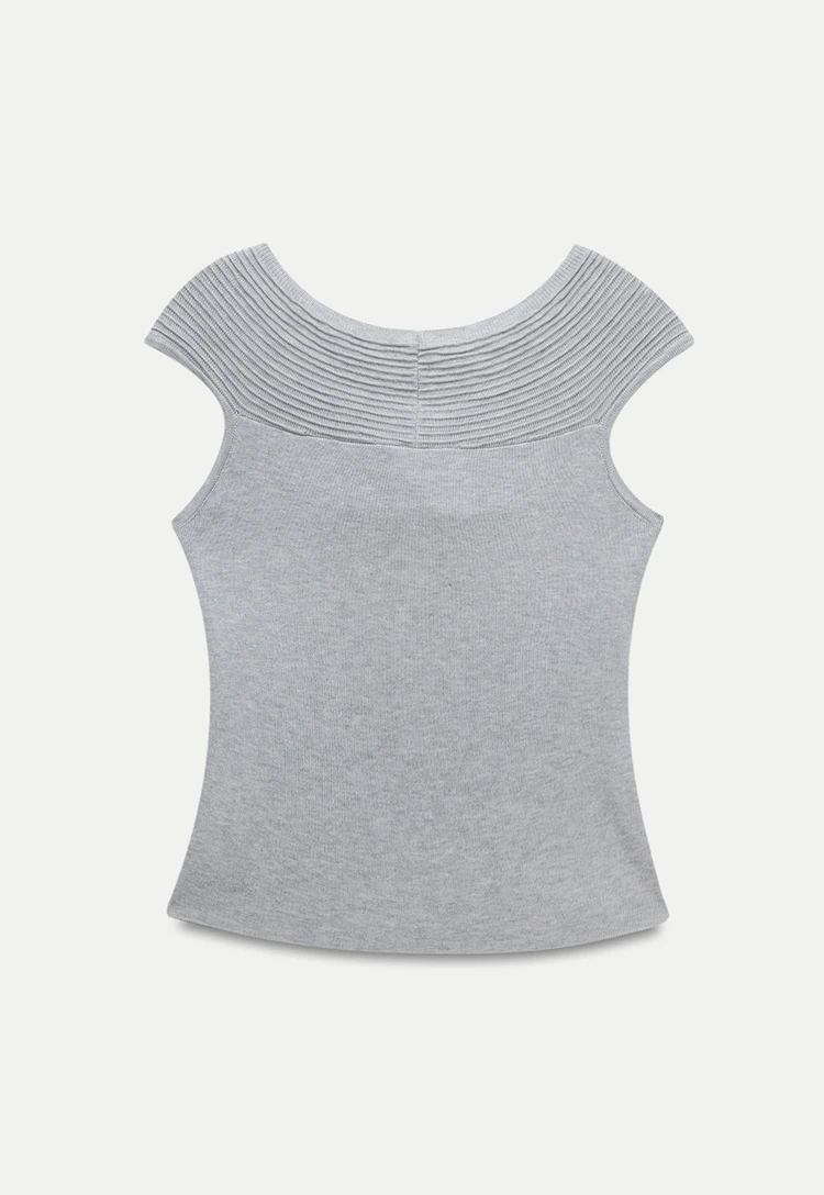 Twist Front Ribbed Knit Sleeveless Top