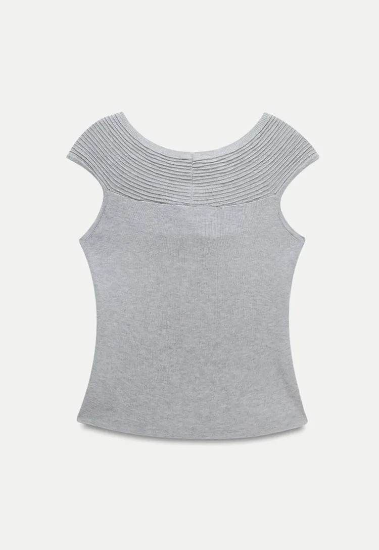 Twist Front Ribbed Knit Sleeveless Top