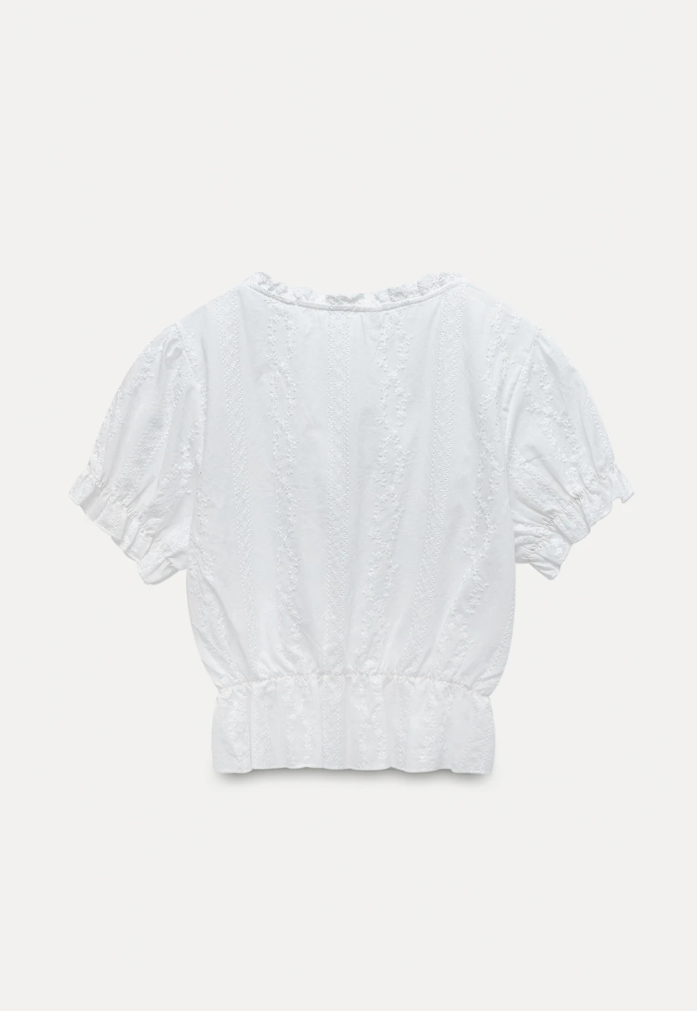 Women’s Tie-Neck Puff-Sleeve Lace Peplum Blouse