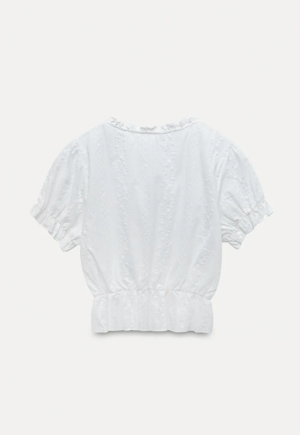 Women’s Tie-Neck Puff-Sleeve Lace Peplum Blouse