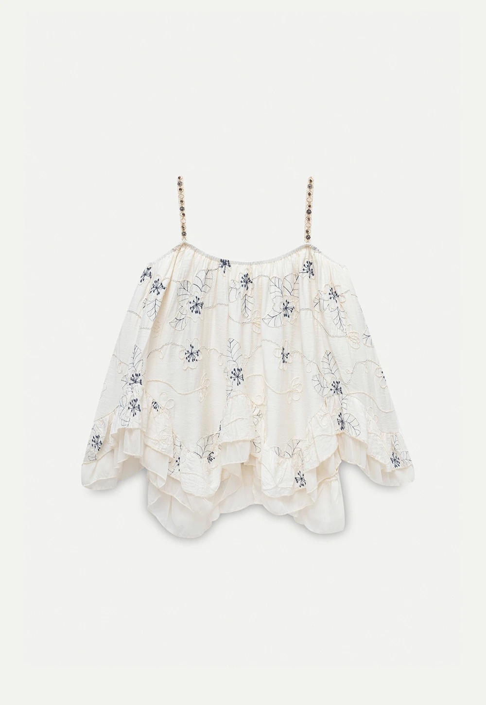Women’s Floral-Embroidered Ruffle Cami Top