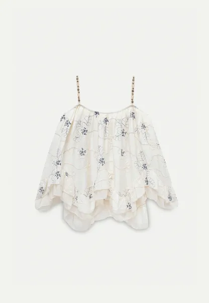 Women’s Floral-Embroidered Ruffle Cami Top