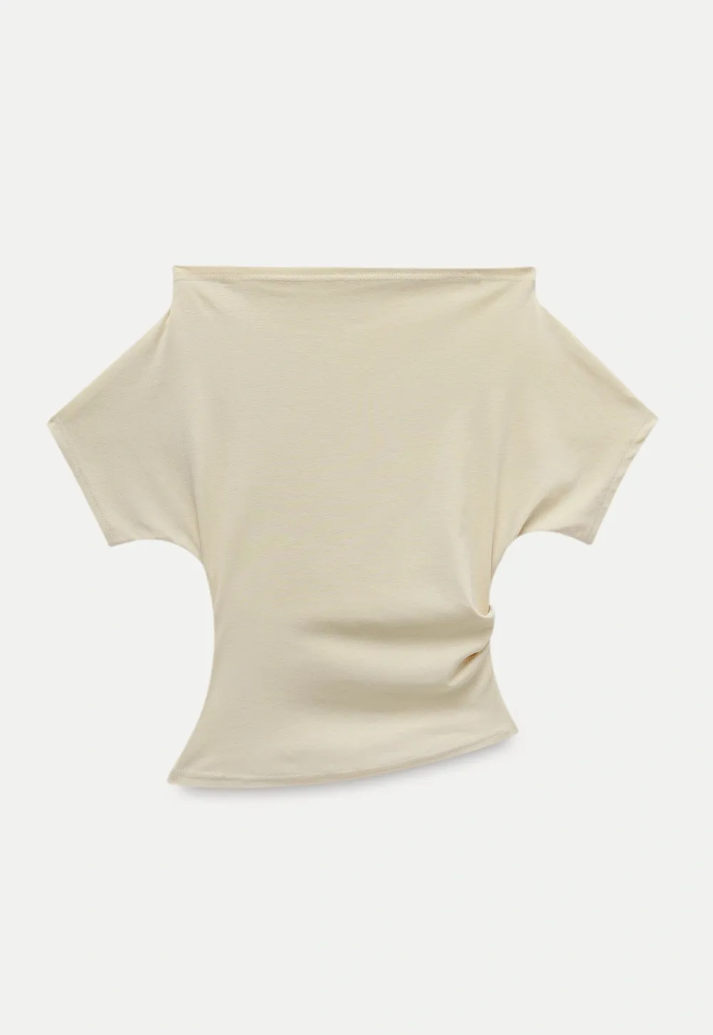 Asymmetric Off-Shoulder T-Shirt with Paris Rhinestone Lettering