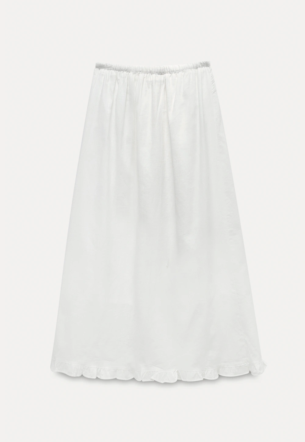 High Waist Ruffle Hem Cotton Maxi Skirt
