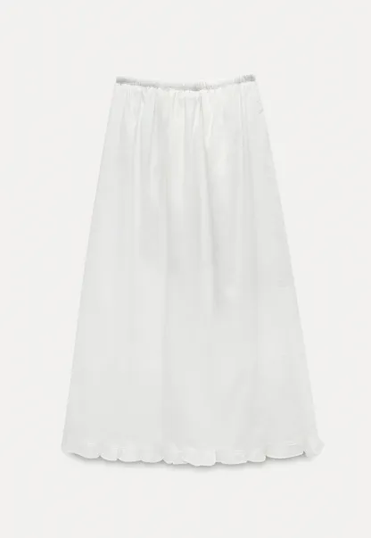 High Waist Ruffle Hem Cotton Maxi Skirt