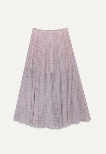 Women’s Plaid Chiffon Summer Midi Skirt