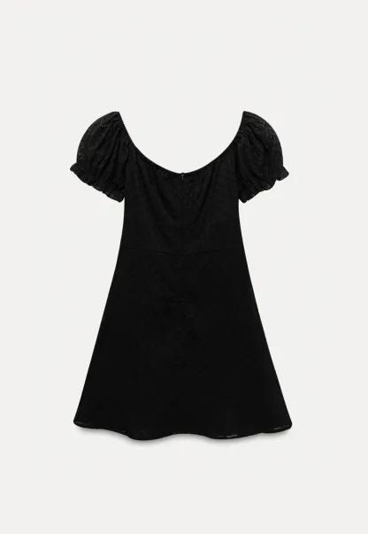Women’s Puff Sleeve Tie-Front Eyelet Mini Dress