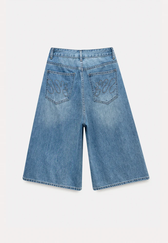 Women’s Distressed Wide-Leg Denim Bermuda Shorts