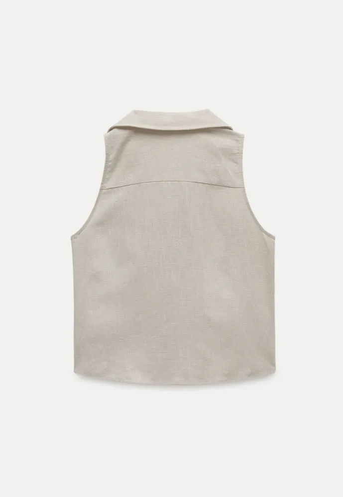 Women’s Linen Collared Button-Front Sleeveless Top