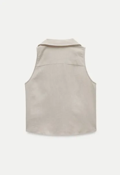 Women’s Linen Collared Button-Front Sleeveless Top