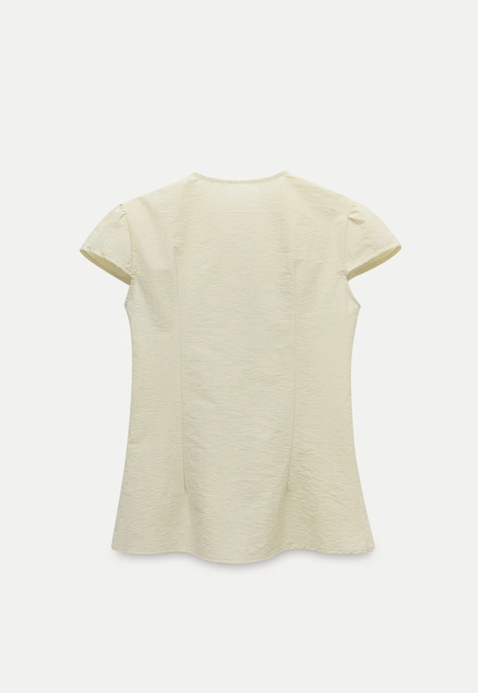 Women’s Pleated V-Neck Button Peplum Blouse