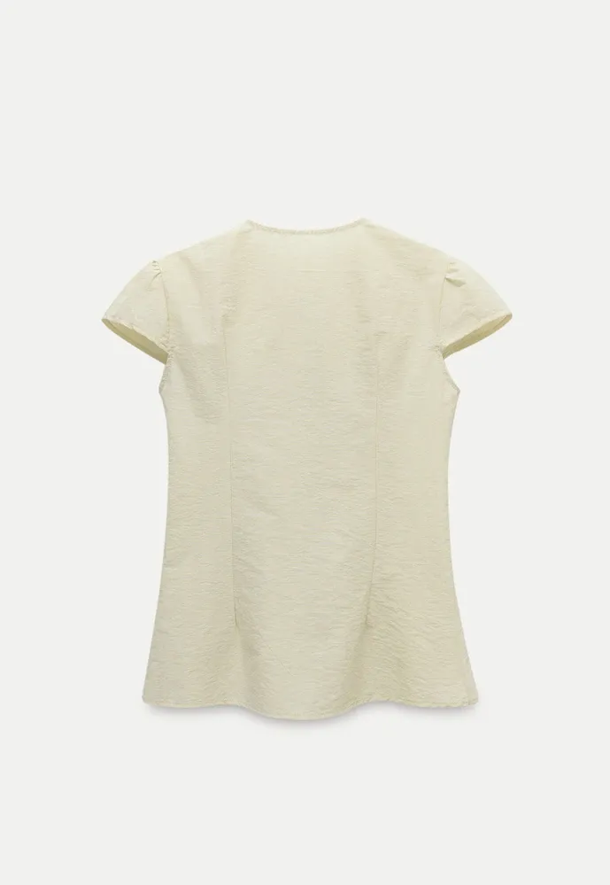Women’s Pleated V-Neck Button Peplum Blouse