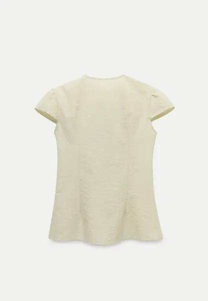 Women’s Pleated V-Neck Button Peplum Blouse