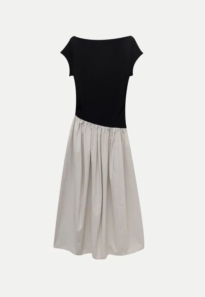Women’s Colorblock Boat Neck A-Line Midi Dress