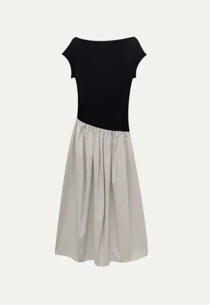 Women’s Colorblock Boat Neck A-Line Midi Dress