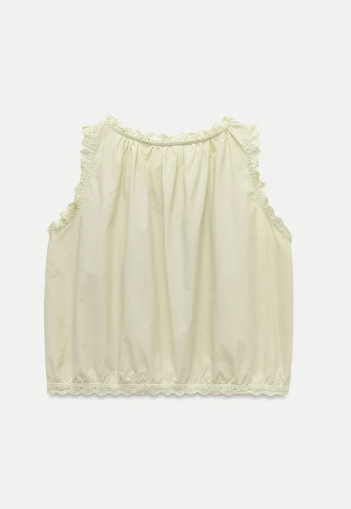 Women’s Lace Trim Floral Embroidered Button Sleeveless Blouse
