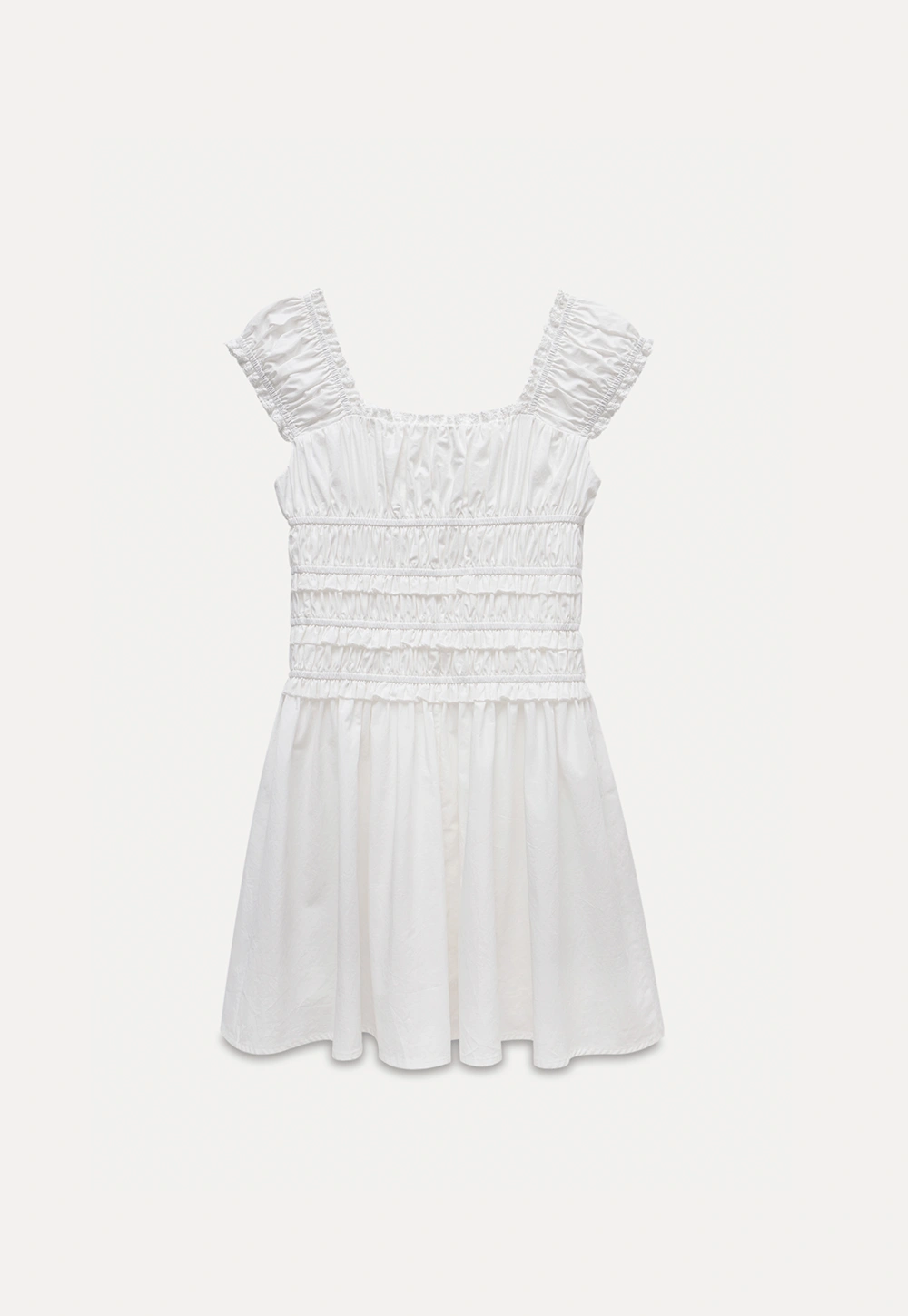 Women’s White Ruched Puff Sleeve Dress