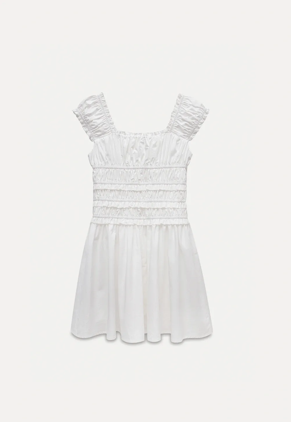 Women’s White Ruched Puff Sleeve Dress