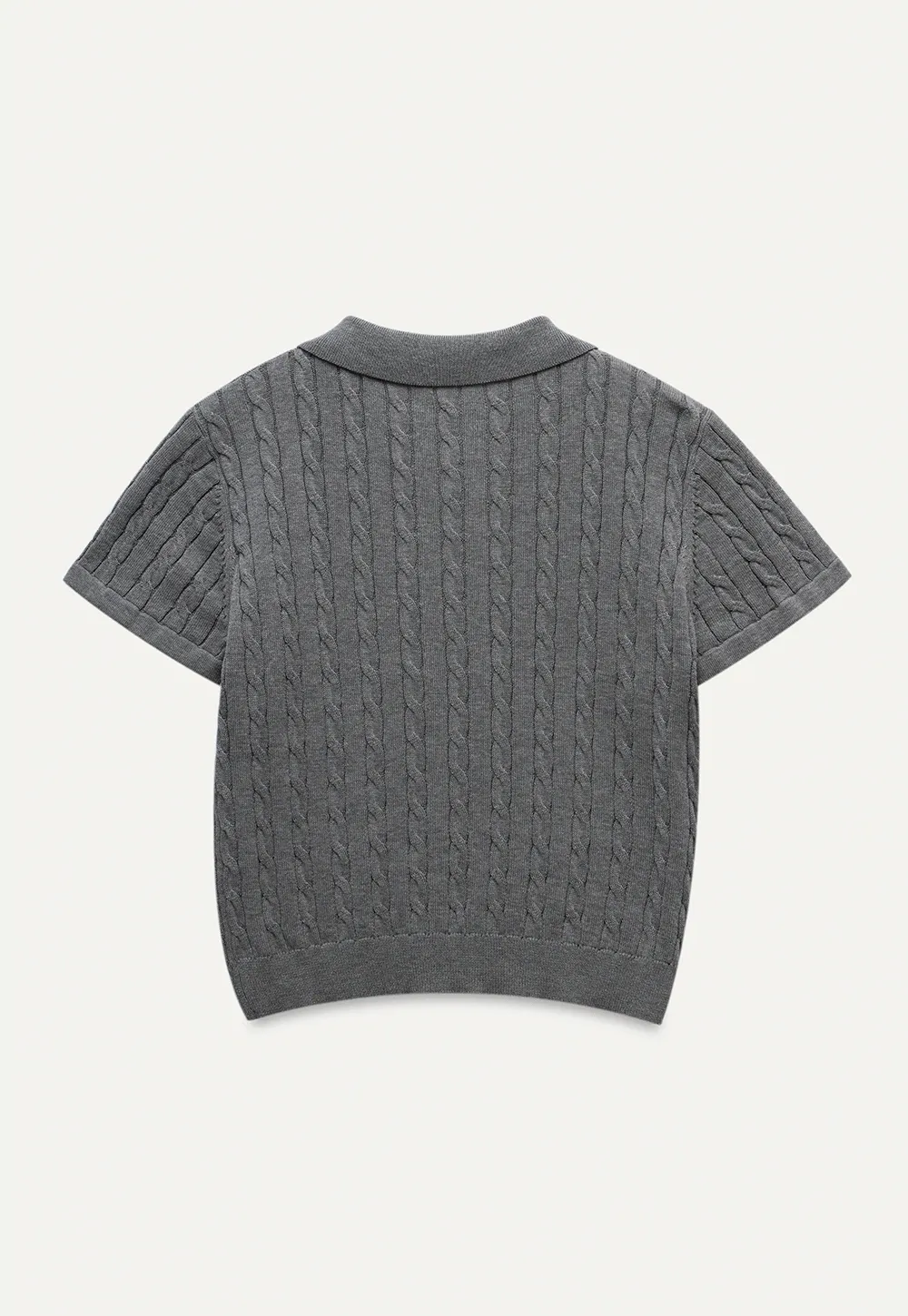 Women's Grey Ribbed Polo Shirt with Short Sleeves