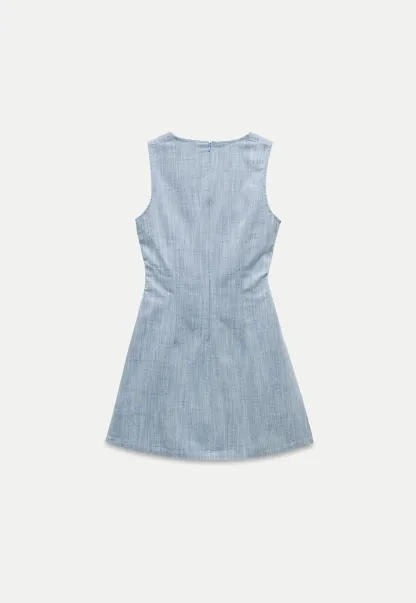 Women’s Sleeveless Tie Waist Chambray Dress